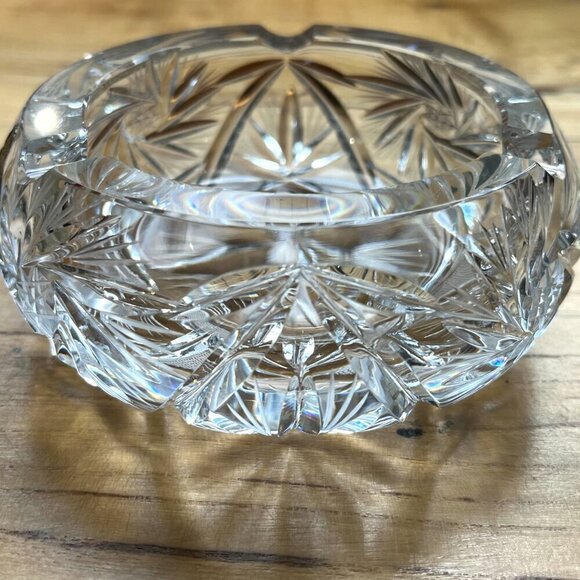 VTG Bohemian Czech Hand Cut Crystal Ashtray Star Design Heavy 8 Point Star 60s - Picture 4 of 8